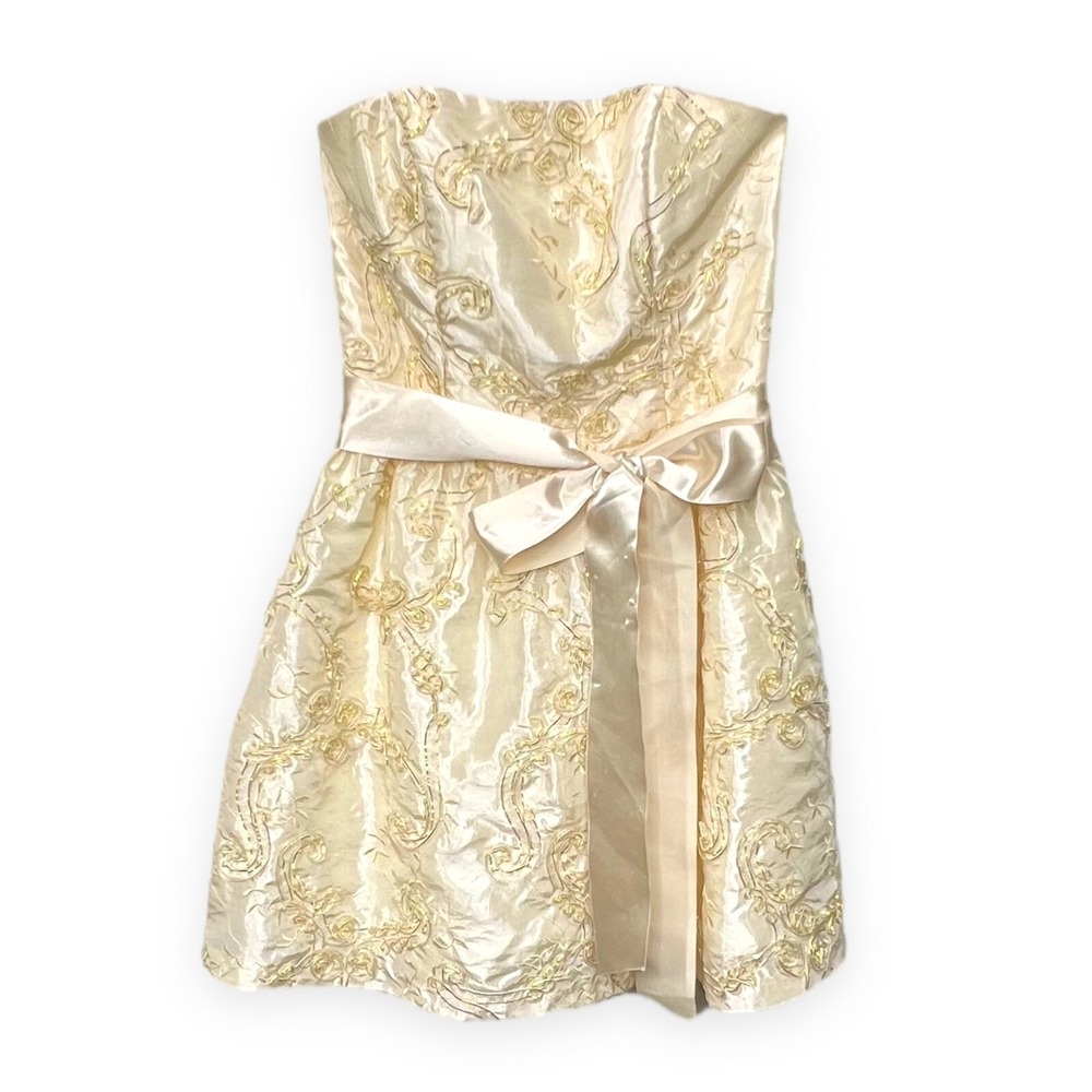 JESSICA McCLINTOCK for‎ GUNNE SAX Gold Strapless Dress 1 Bridal Wedding Short